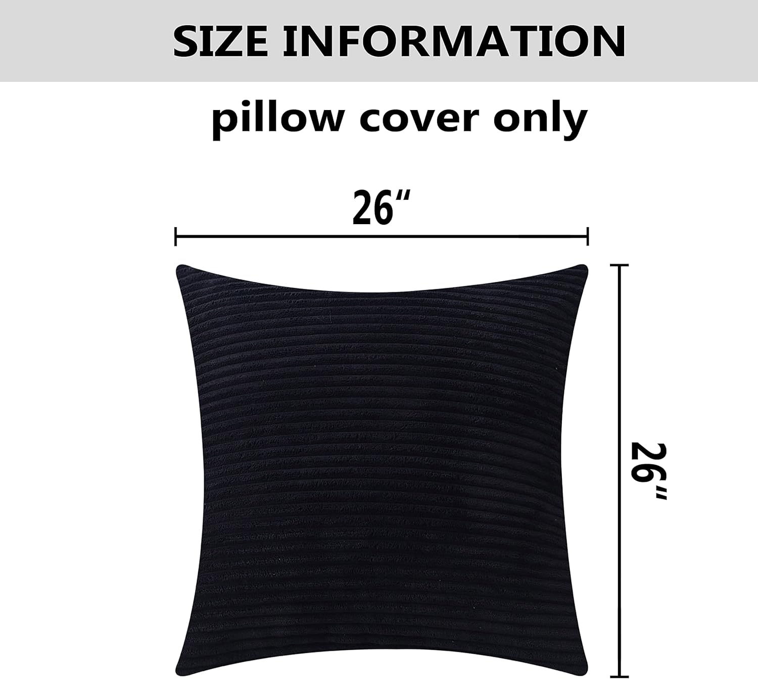 Home Brilliant Pillow Covers Super Soft Striped Corduroy Spring Fall Decorative Euro Sham for Couch, Set of 2, 26 x 26 inch, Black