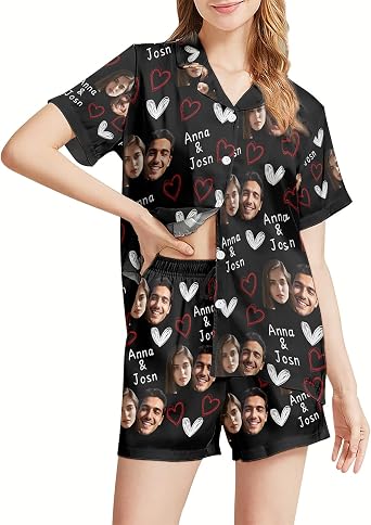 Custom Pajamas Set with Photo Face Funny Short Personalized Pajamas Custom Pjs Gifts for Valentines day Birthday