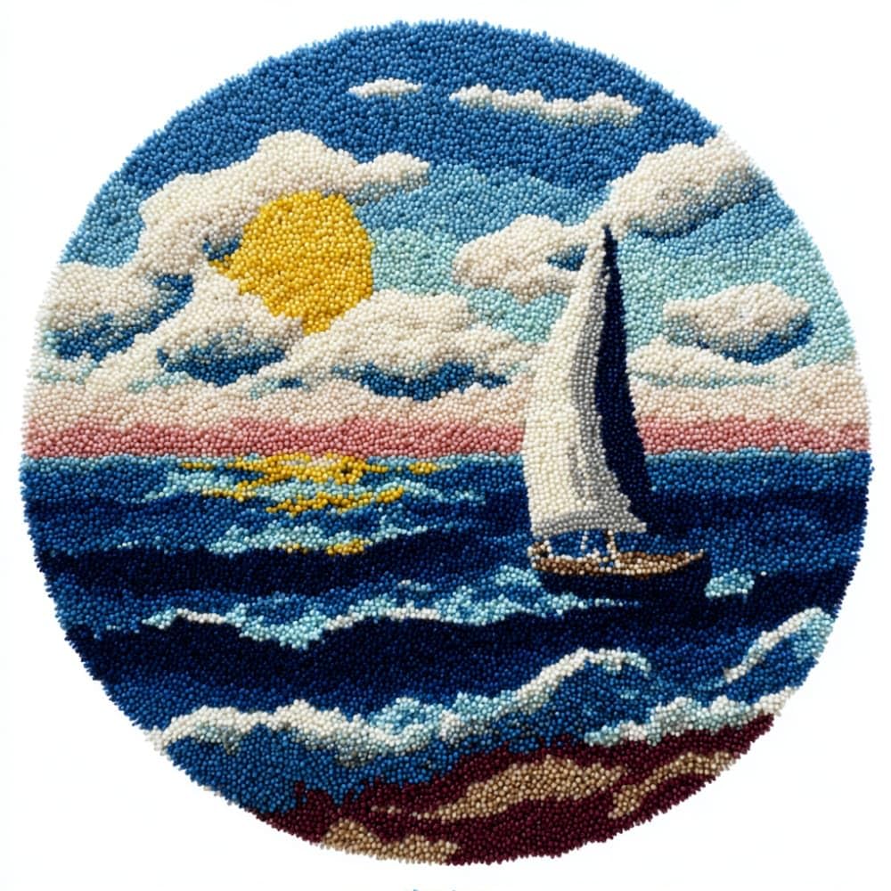 Round Latch Hook Rug Kits Sailboat For Adults And Starter 50*50Cm