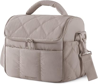 BAGSMART Insulated Lunch Bags for Women, Cute Quilted Lunch Box, Camel | Lightweight Puffy Padded Lunch Tote, Reusable Lunch Cooler for Work Picnic Travel