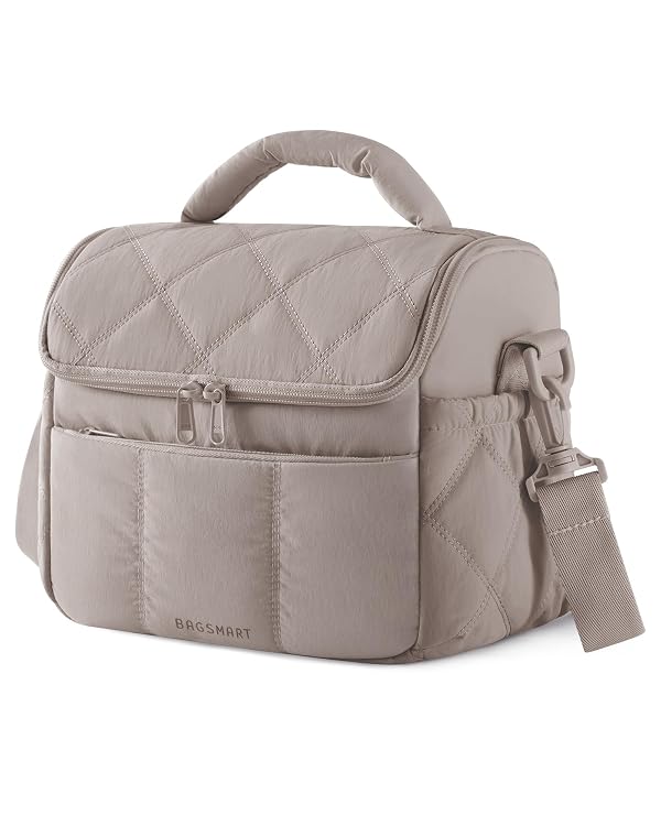 BAGSMART Insulated Lunch Bags for Women, Cute Quilted Lunch Box, Lightweight Puffy Padded Waterproof Lunch Tote, Reusable Lunch Cooler for Work Picnic Travel, Camel by BAGSMART - Used condition - US$15.36