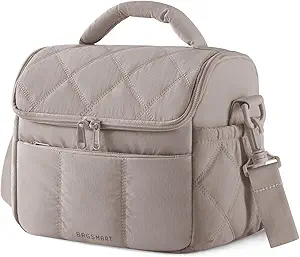 BAGSMART Insulated Lunch Bags for Women, Cute Quilted Lunch Box, Lightweight Puffy Padded Waterproof Lunch Tote, Reusable Lunch Cooler for Work Picnic Travel, Camel