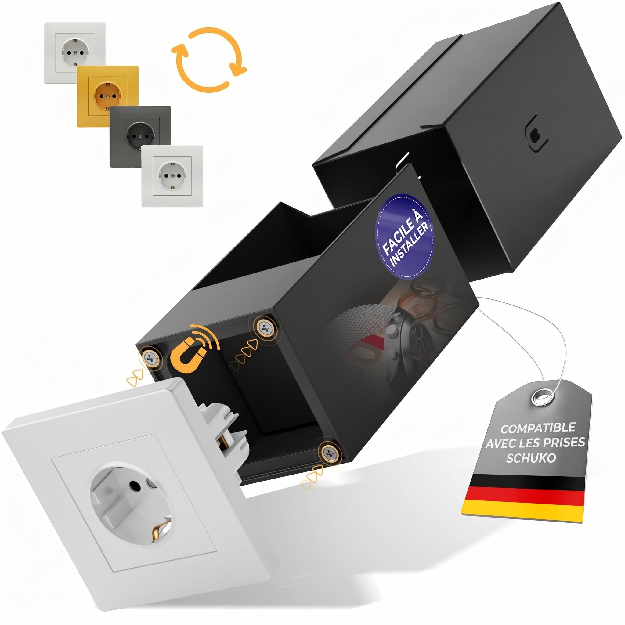 Elder Welder® Coffre Fort Compatible avec n'importe quelle simple prise | Prise Simple Schuko Authentique Incluse, Petit Coffre Fort Discret avec Cle, Mini Coffre Secret