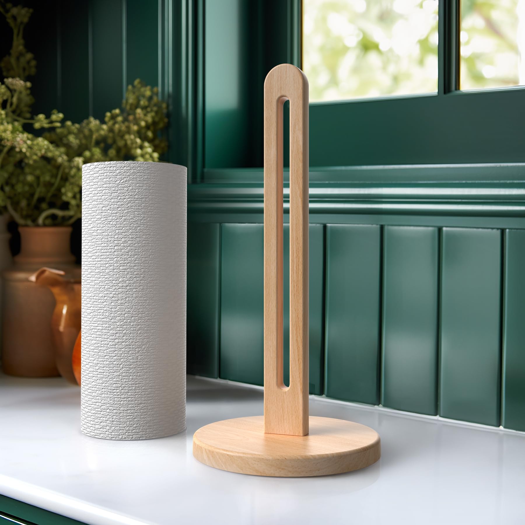 Soporte para toallas de papel de madera, se adapta a rollos gigantes, soporte dispensador de toallas de papel de madera de haya maciza con base antideslizante, 1 paquete 6