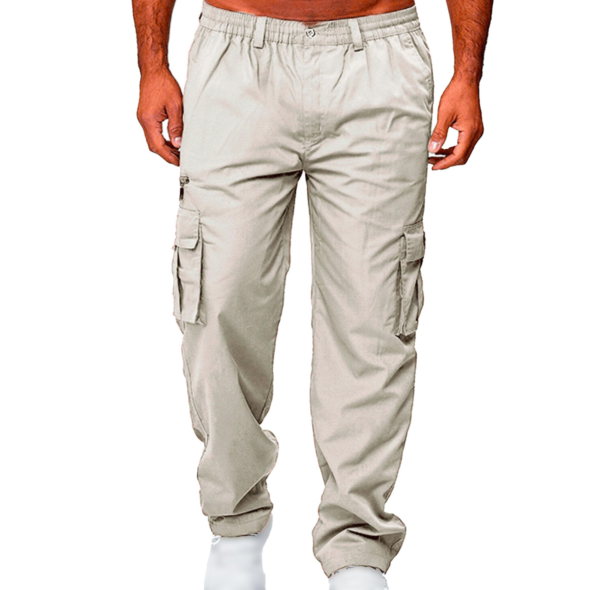 Men's Relaxed Fit Button Cotton Tactical Pant Lightweight Cargo Pant Classic Multi Pockets Athletic Flex Hiking Pant (Grey 2,XX-Large)