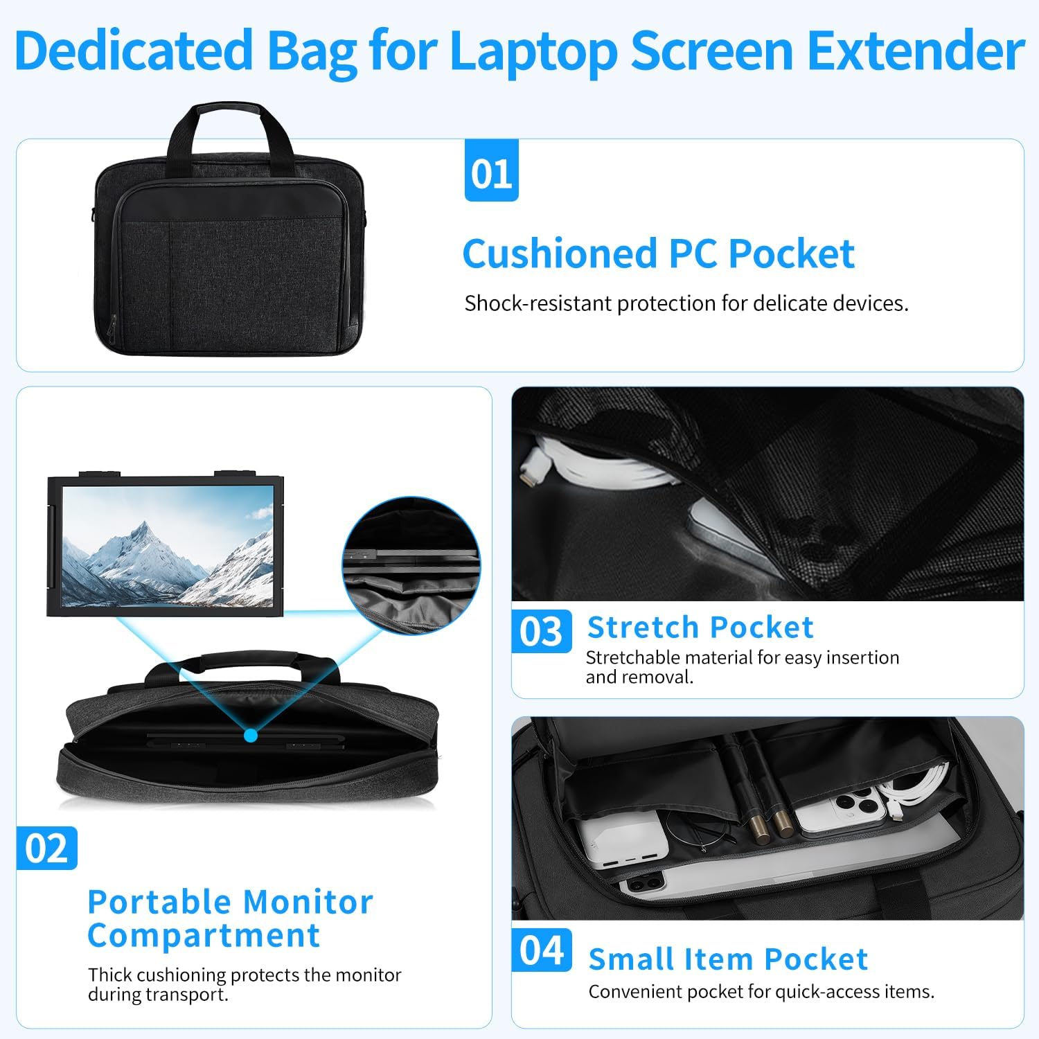 MAGICRAVEN Dual Laptop Screen Extender with Bag, 14" 1080P Portable Monitor, Type-C (No HDMI) Plug and Play for 13.3" - 16.1" Laptops, Attachment Display for Windows/MacOS/Chrome Laptop Phone