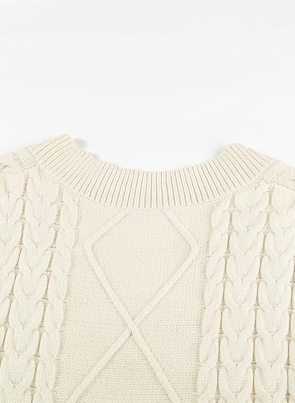 EVALESS Womens Sweater Vest V Neck Sleeveless Sweaters for Women Cable Knit Solid Color Tops Loose Casual Soft Sweater Beige Medium by EVALESS - Image 9