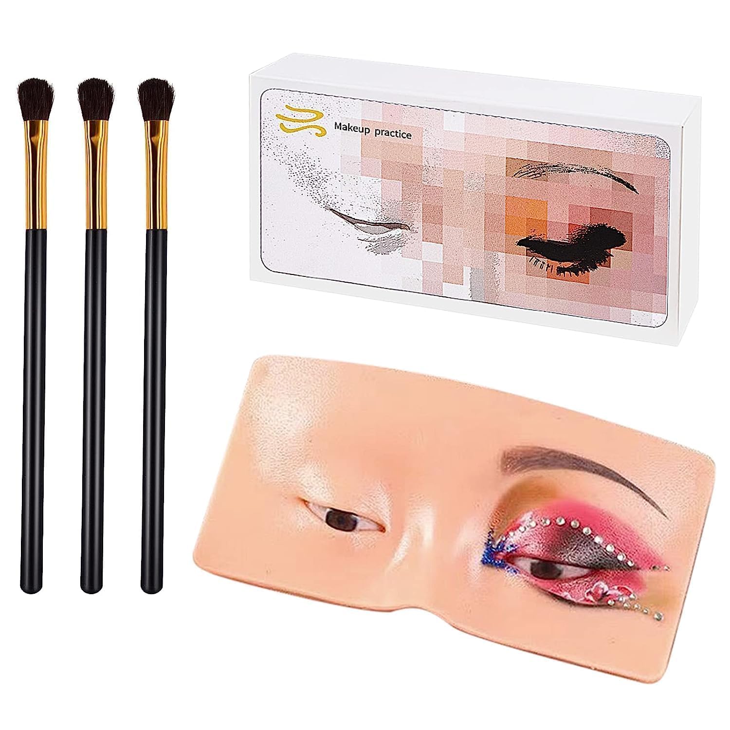 Silicone Makeup Practice Face Board, Eye Dummy with 4 Eye Brushes | Beginner Training Kit, Realistic Eye Texture, Reusable Silicone Pad, Eyeshadow Practice, Includes Brush Set-image-9