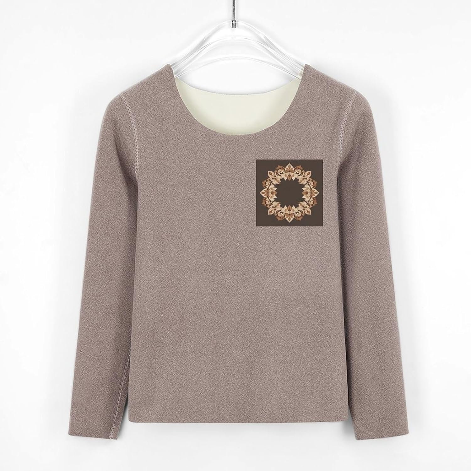 Brown Aesthetic Floral Wreath Thermal Underwear Set for Women Long Johns Women Base Layer Top Bottom for Cold Weather