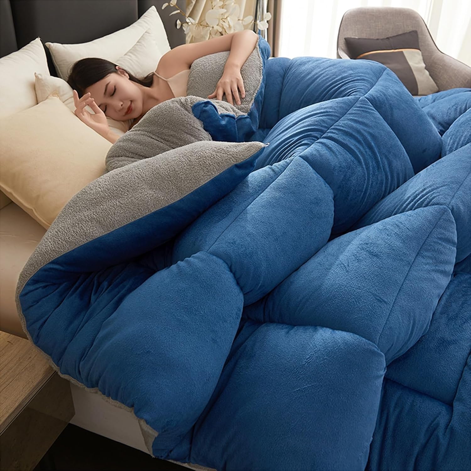 Thick Cashmere Quilt, Warm Edredon in Winter, Cashmere Winter Duvet, Warm Puffy Edredon, Thick Cashmere Blanket (A, 150 x 200 cm/2.5 kg)