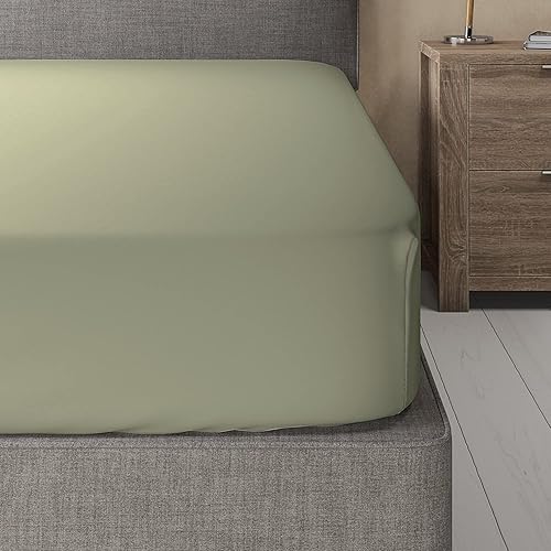 Miniatura 7 de Sábana bajera ajustable de mezcla de algodón de bambú (matrimonial, color blanco sólido) sedosa y suave de 16 pulgadas de profundidad