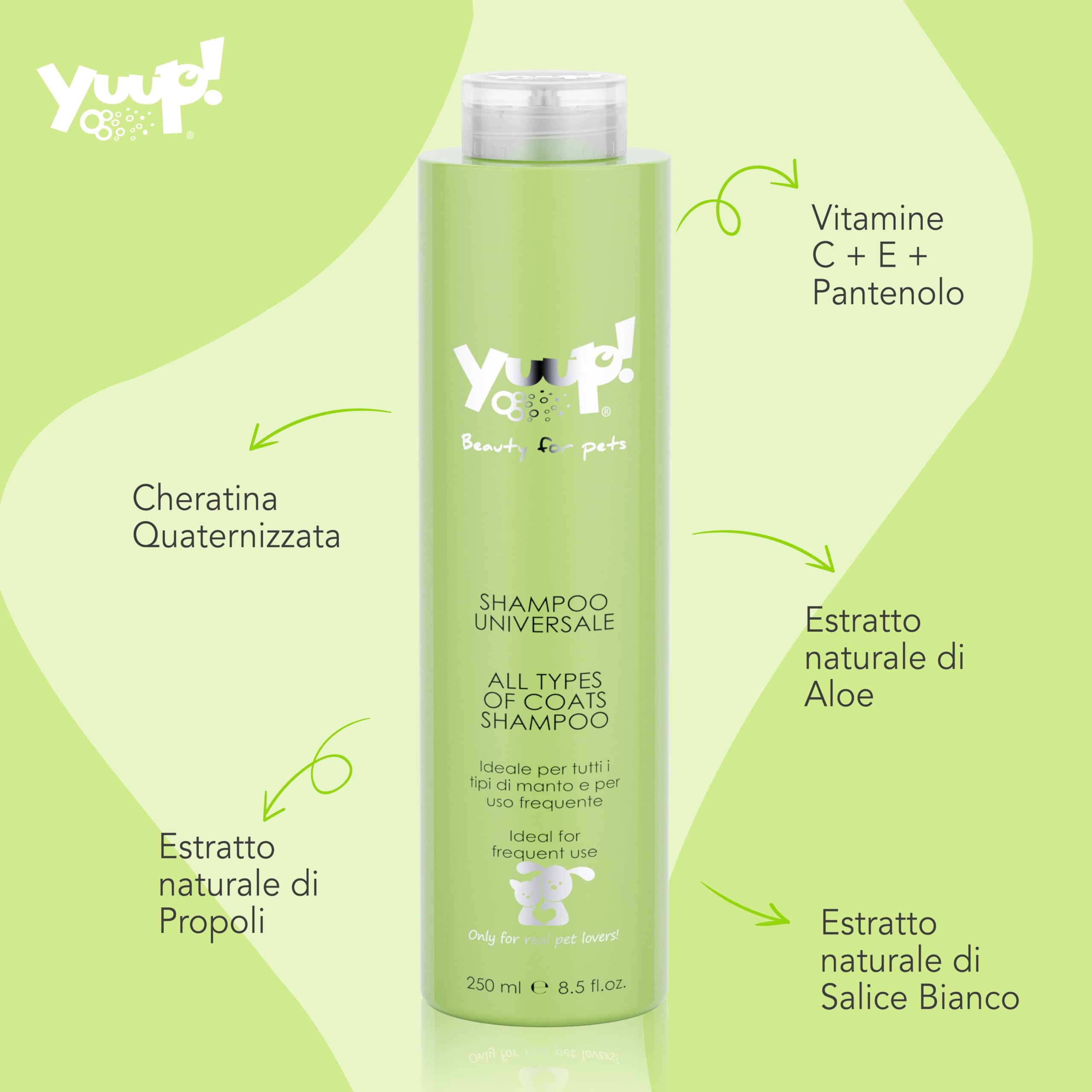YUUP! - Shampoo per Cani e Gatti Universale, 500 ml, specifico per uso frequente ed ideale per tutti i tipi di pelo, deterge la cute e nutre il manto