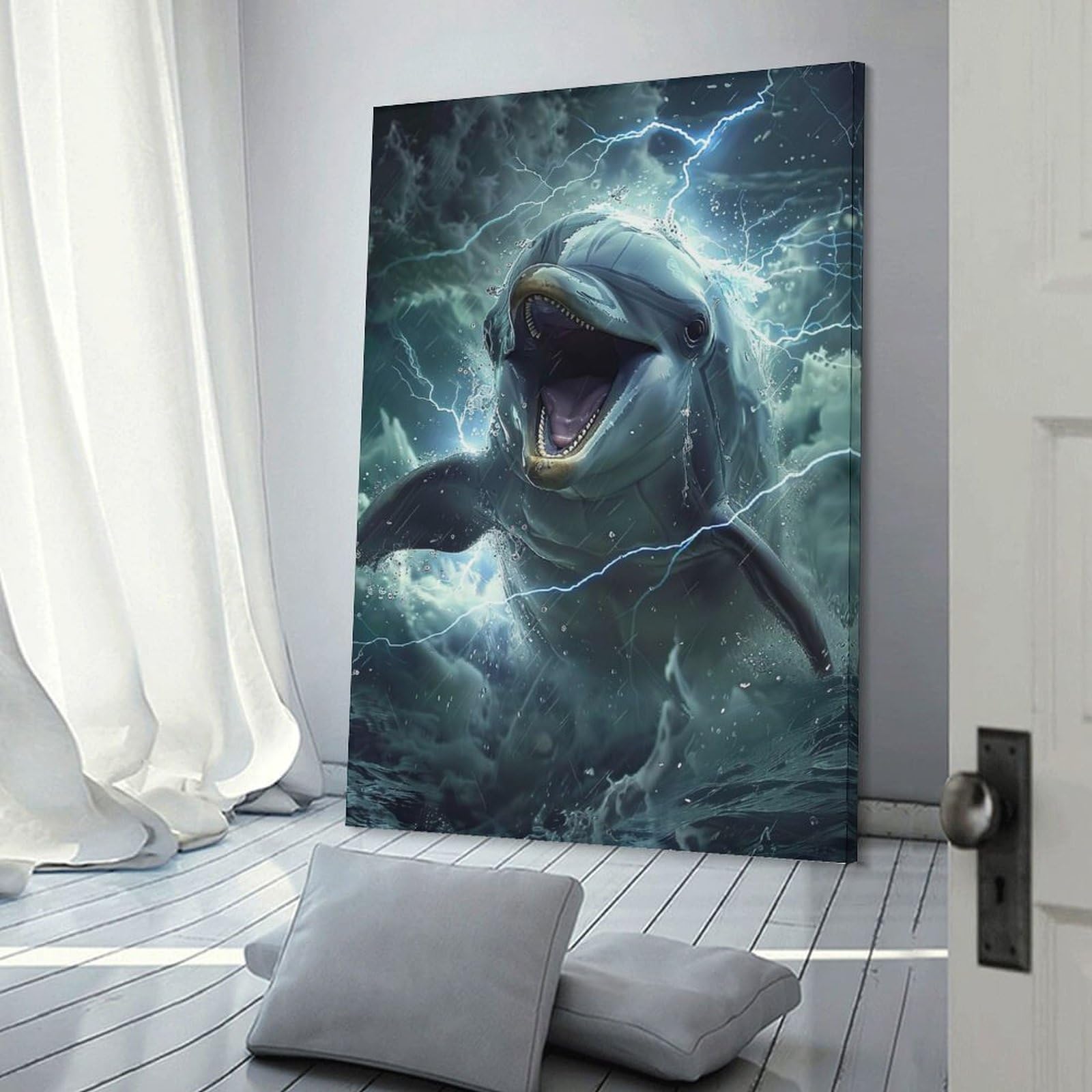 Junmoney Dolphin Lightning Home Decor Wall Art, 12x18inch(30x45cm), for Living Room, Bedroom Or Home Office, Home Decor Gift with Stylish Appeal