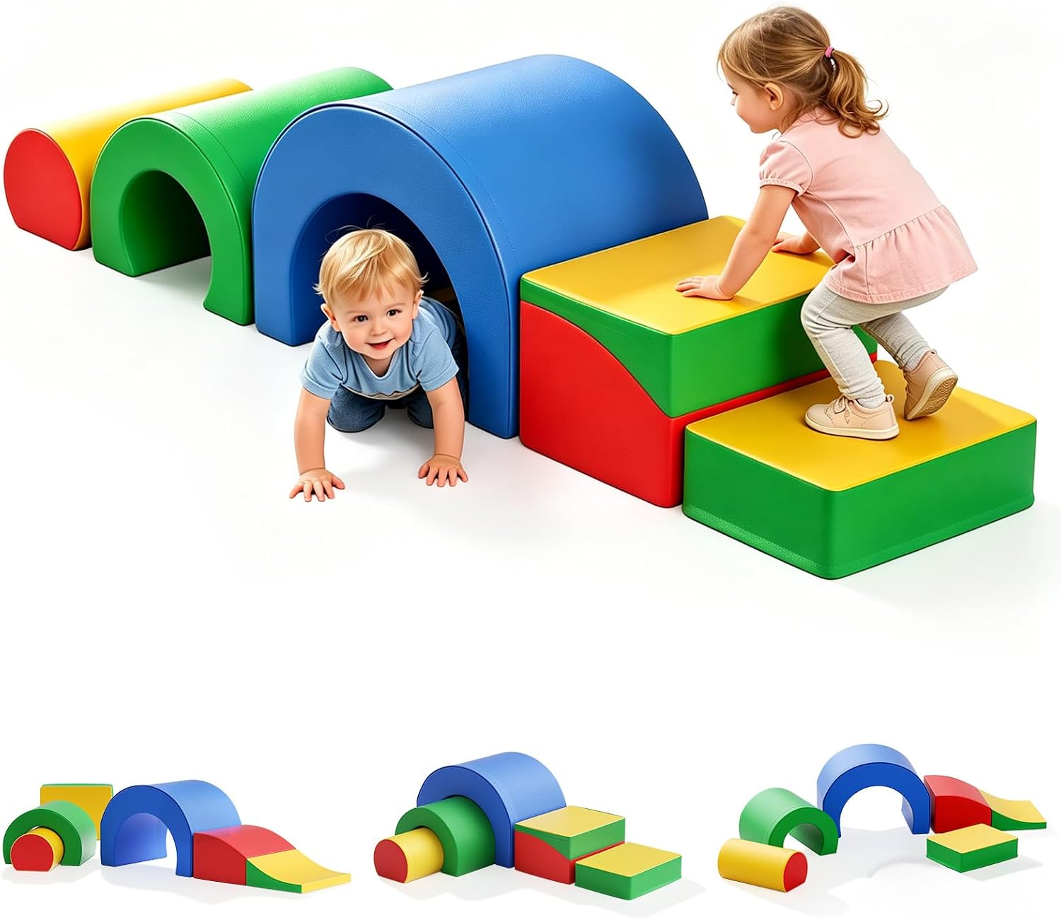 5-Piece Soft Baby Climbing Set with Crawling Tunnel & Slide Motor Skills Toy from 1 Year Colourful Foam Building Blocks for Children Safe & Lightweight Promotes Creativity & Movement
