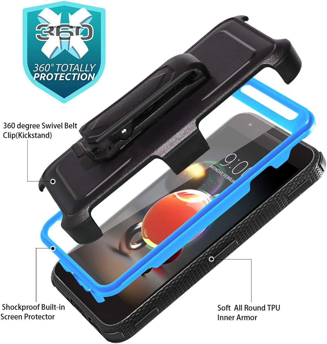 Aristo 2 Case,Aristo 3/2 Plus/3 Plus/LV3 2018/Tribute Empire/Tribute Dynasty/Zone 4/Fortune 2/K8/K8+/K8S/Risio 3/Rebel 4/Phoenix 4,[Buit-in Screen Protector] Heavy Duty w Swivel Belt Clip-Blue