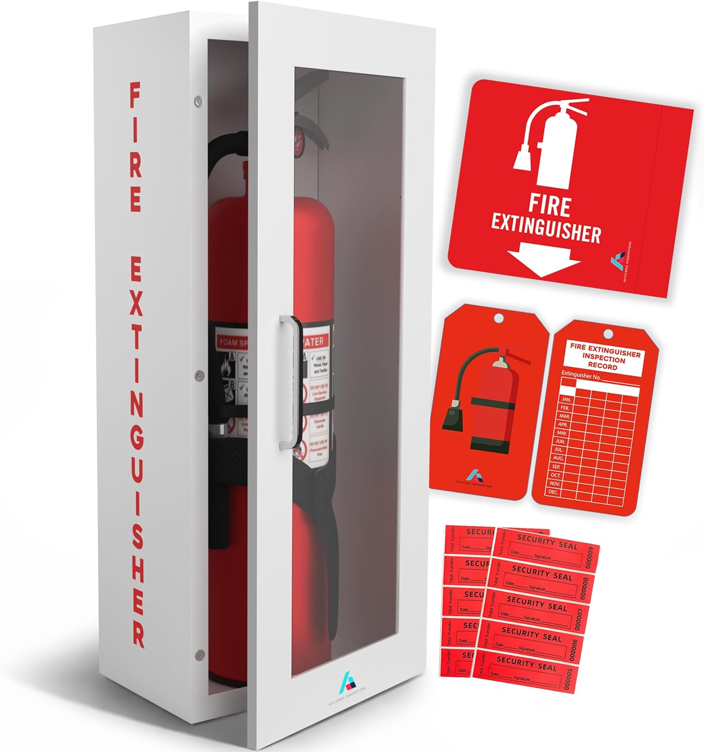Steel Fire Extinguisher Cabinet White | Wall Mount Box with Quick-Access Magnetic Door | Turnkey Kit with 3D Sign, Tags & Seals | Fits 5-10lb Extinguishers (24.6"H x 10.6"W x 5.9"D)
