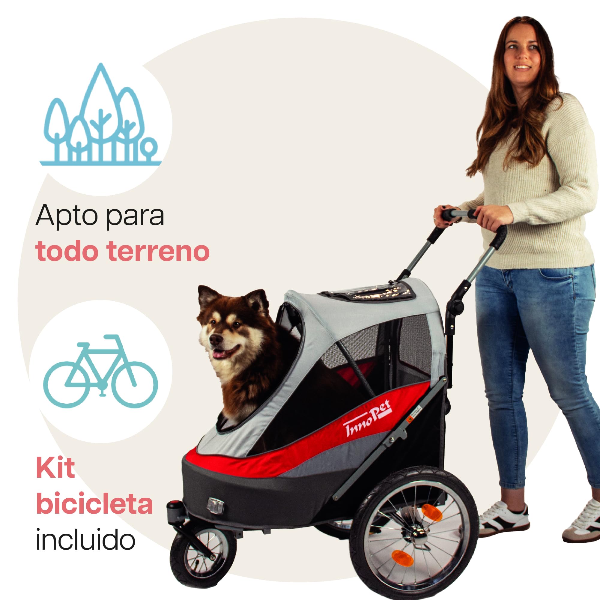 Innopet Pet Stoller,IPS-055/AT, Free Rain and Wind Cover, Dog Carrier, Trolley, Trailer, Sporty. Pet Buggy, Pushchair, pram for Dogs and Cats