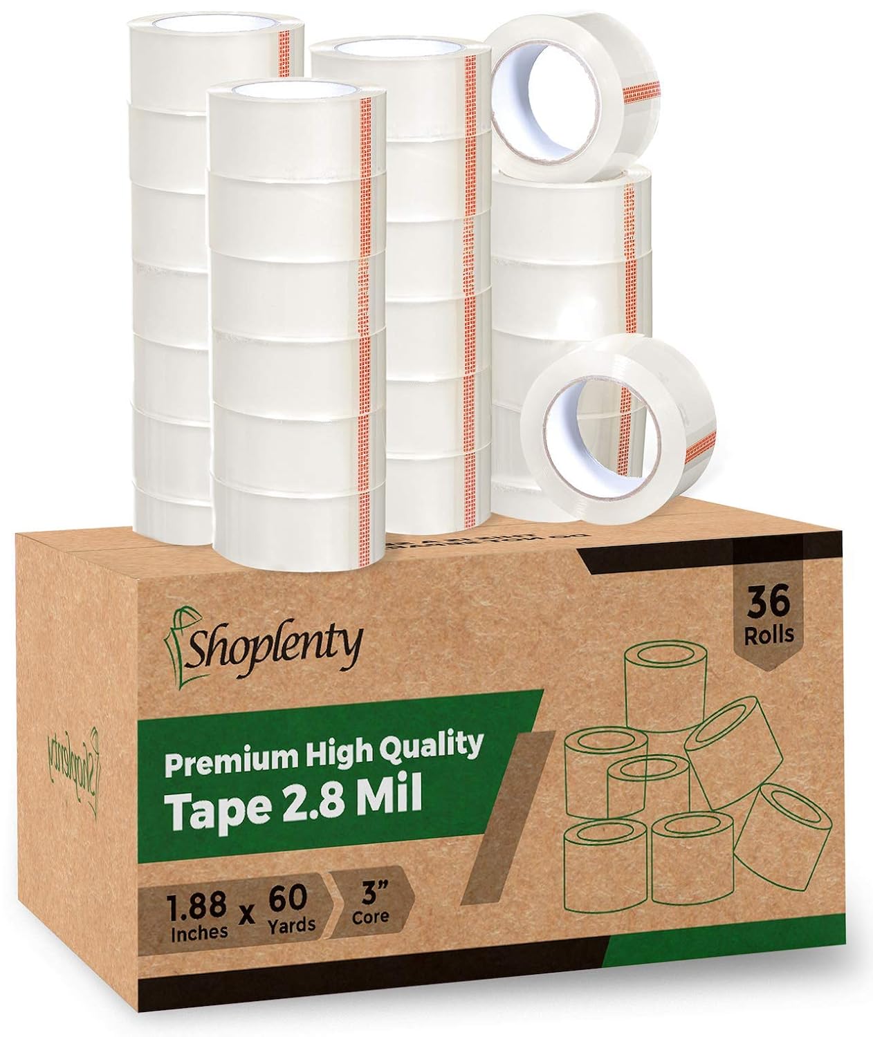 Shoplenty Heavy Duty Clear Packing Tape 2.8 mil, 1.88 x 180 Feet (60 Yards)- Big 36 Rolls (2160 Yards) of Moving/Shipping/Storage Tape Suitable to Refill Dispenser Gun, Durable and Easy to Use