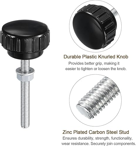 Miniatura 33 de uxcell Juego de 4 perillas moleteadas, tornillos de pulgar con tuercas y arandelas, rosca macho métrica M6 x 1.378 in, cabeza de plástico de 0.984