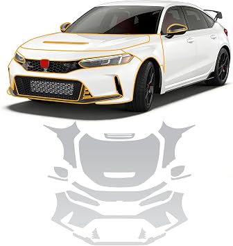 for Honda Civic Type R 2023 2024 Full Coverage Front Bumper+ Hood Fender Clear TPU PPF Paint Protective Film Kit, Scratch-Resistant Waterproof High Gloss PPF Film for Car Protective Accessories