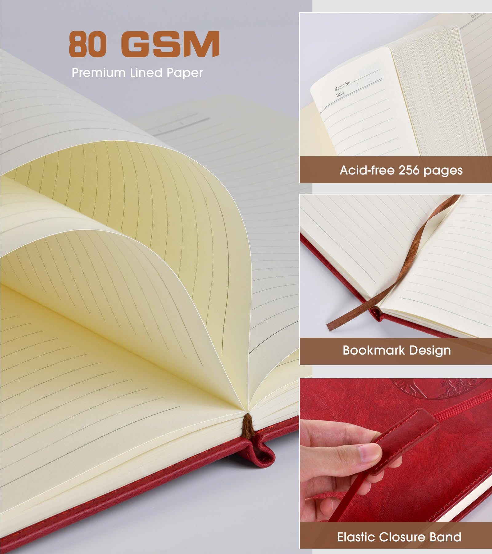 Biuwory Cuaderno rayado A4 para mujeres y hombres, 256 páginas, diario de cuero de tapa dura para escribir, viajes, trabajo, escuela, cuadernos universitarios rayados para tomar notas, cuaderno