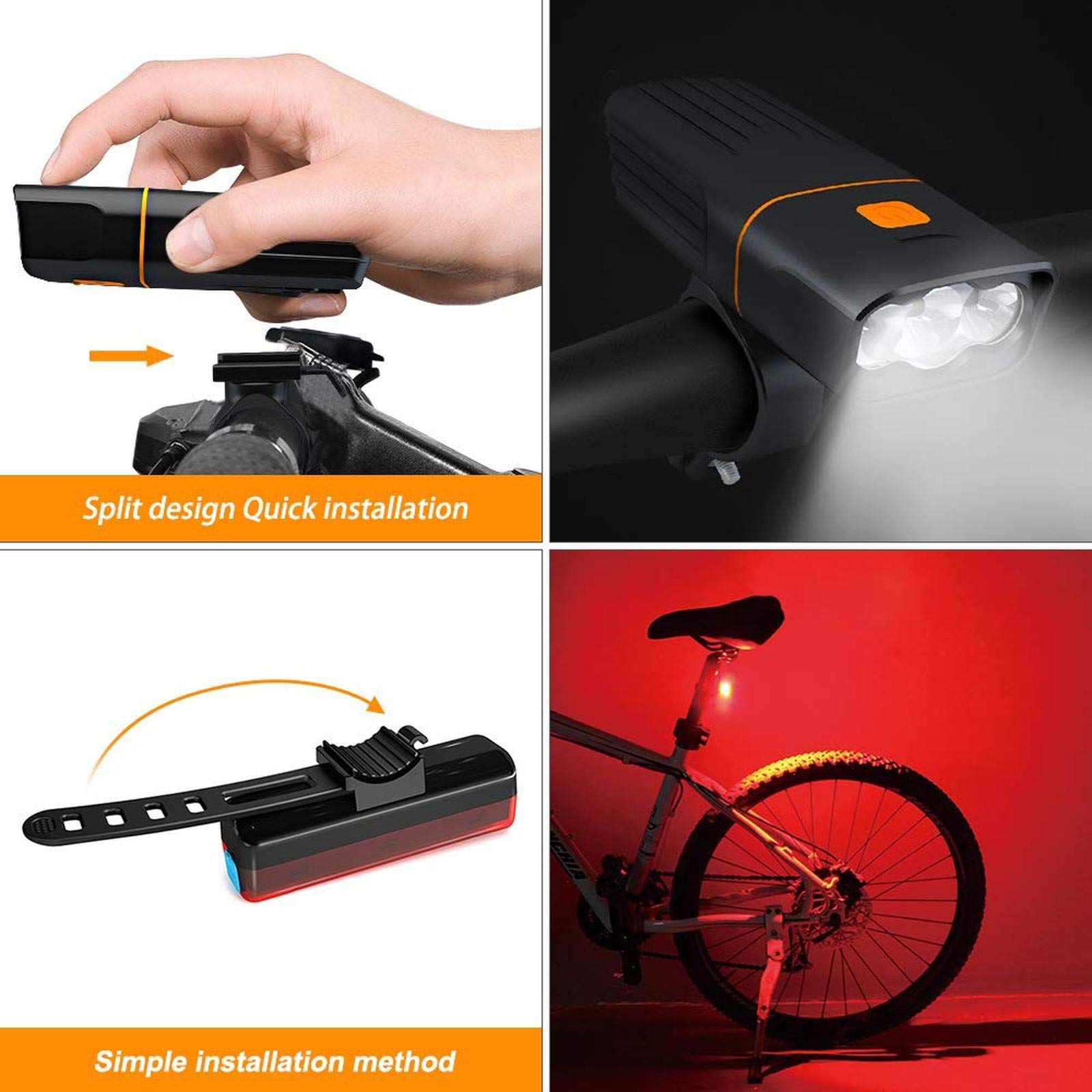 EISTEE Luces for Bicicleta, Luces for Bicicleta, Luces for Bicicleta, Juego de Luces for Bicicleta, Faros Delanteros for Bicicleta Recargables, Luces traseras for Ciclismo de montaña