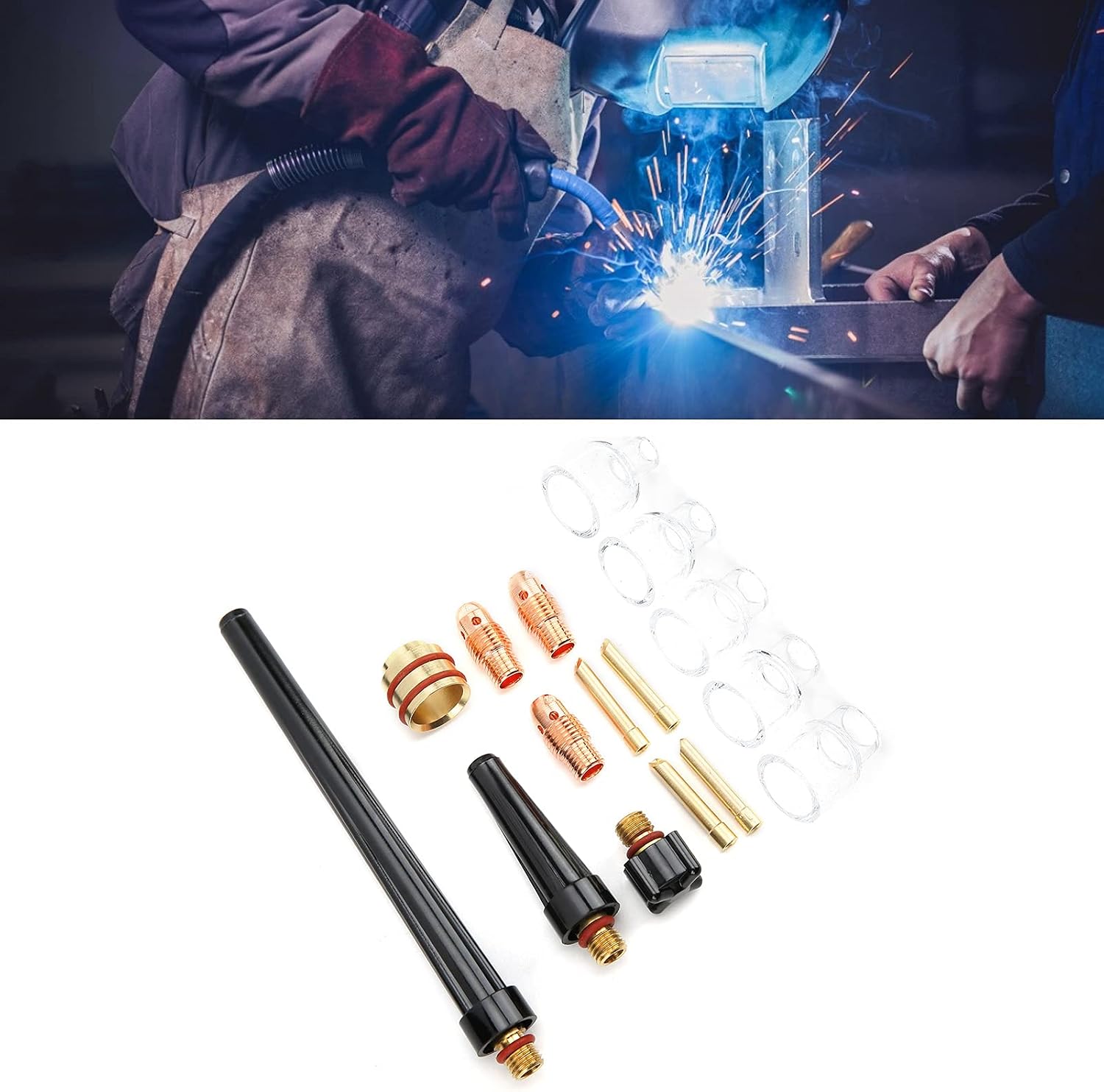 Welding Torch Accessories Kit Glass Cup Nozzle Tungsten Clamp Kit Guide Piece for WP9/20
