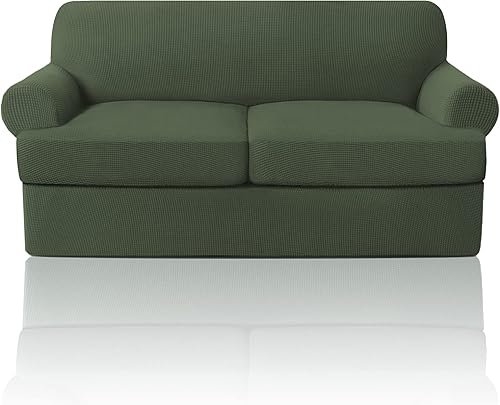 PrinceDeco Funda para sofá biplaza con cojín en forma de T, 3 piezas, fundas de sofá para sofá con cojines en forma de T, fundas de sofá elásticas