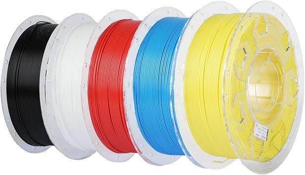Creality 3D Printer Filament Bundle, PLA Filament 1.75mm, 5-Pack PLA Black, White, red, Blue, Yellow 1kg X 5 Spools