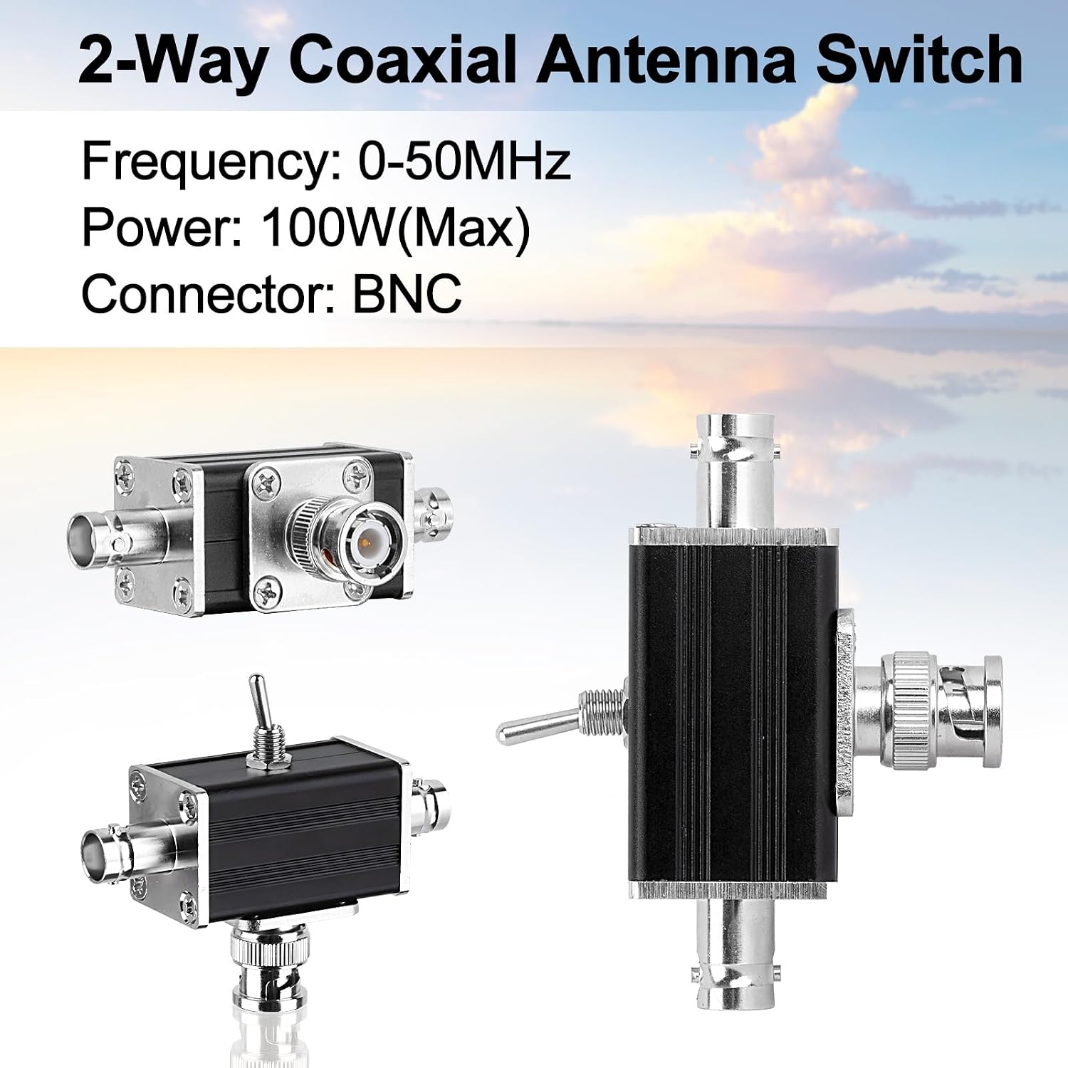2 Way CB/HAM Antenna Coax Switch - 1 Input & 2 Outputs, 100W 0-30MHz Aluminum Alloy BNC Coaxial Antenna Switches for Ham Radio