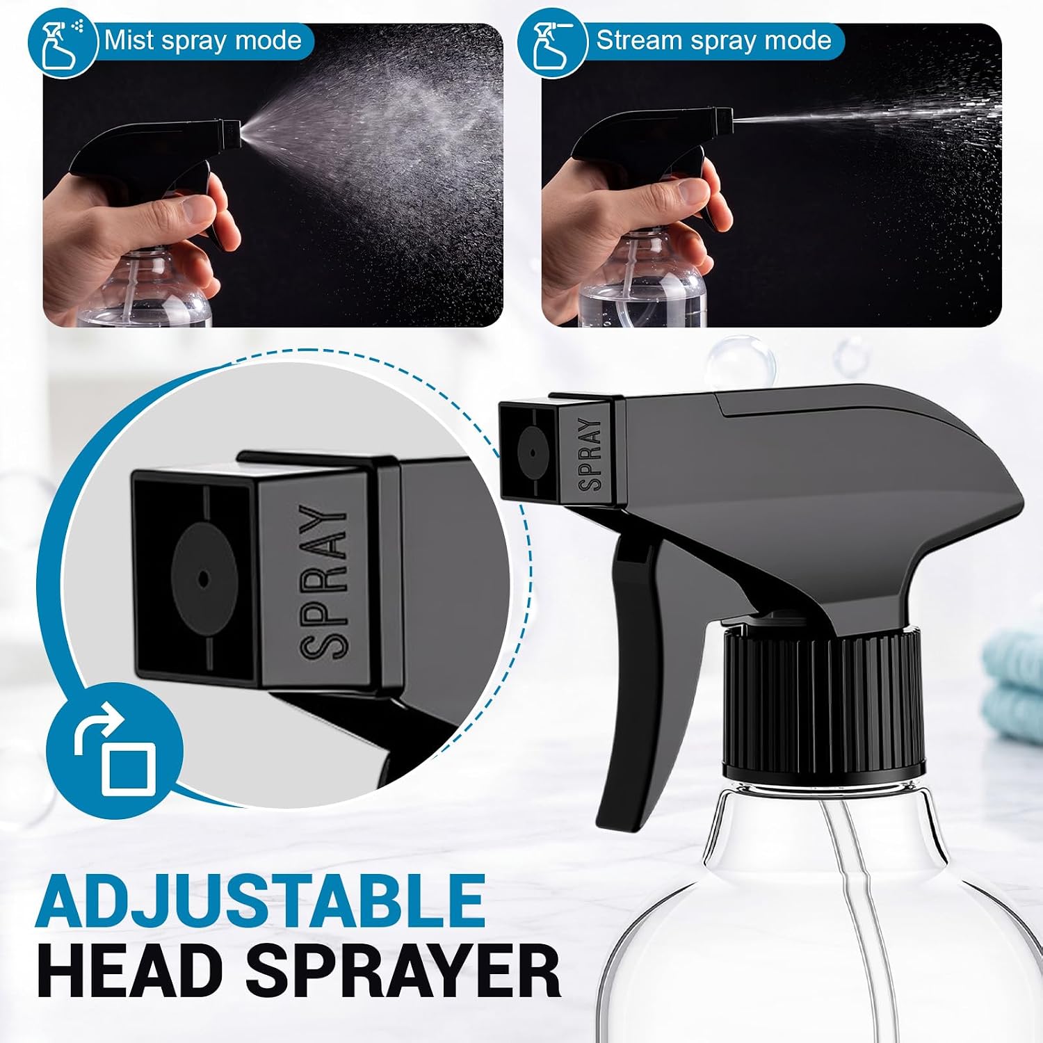 48 Pcs 8 oz Empty Plastic Spray Bottle with Trigger Sprayers Adjustable Head from Fine to Stream Refillable for Water Hair Beauty Plants Kitchen Cooking Cleaning, No Leakage (Black)