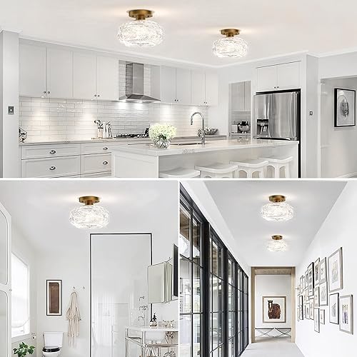 Miniatura 7 de Lámpara de techo industrial semiempotrada, lámpara de techo de cristal con globo dorado, lámparas de techo vintage, lámpara de granja para entrada,