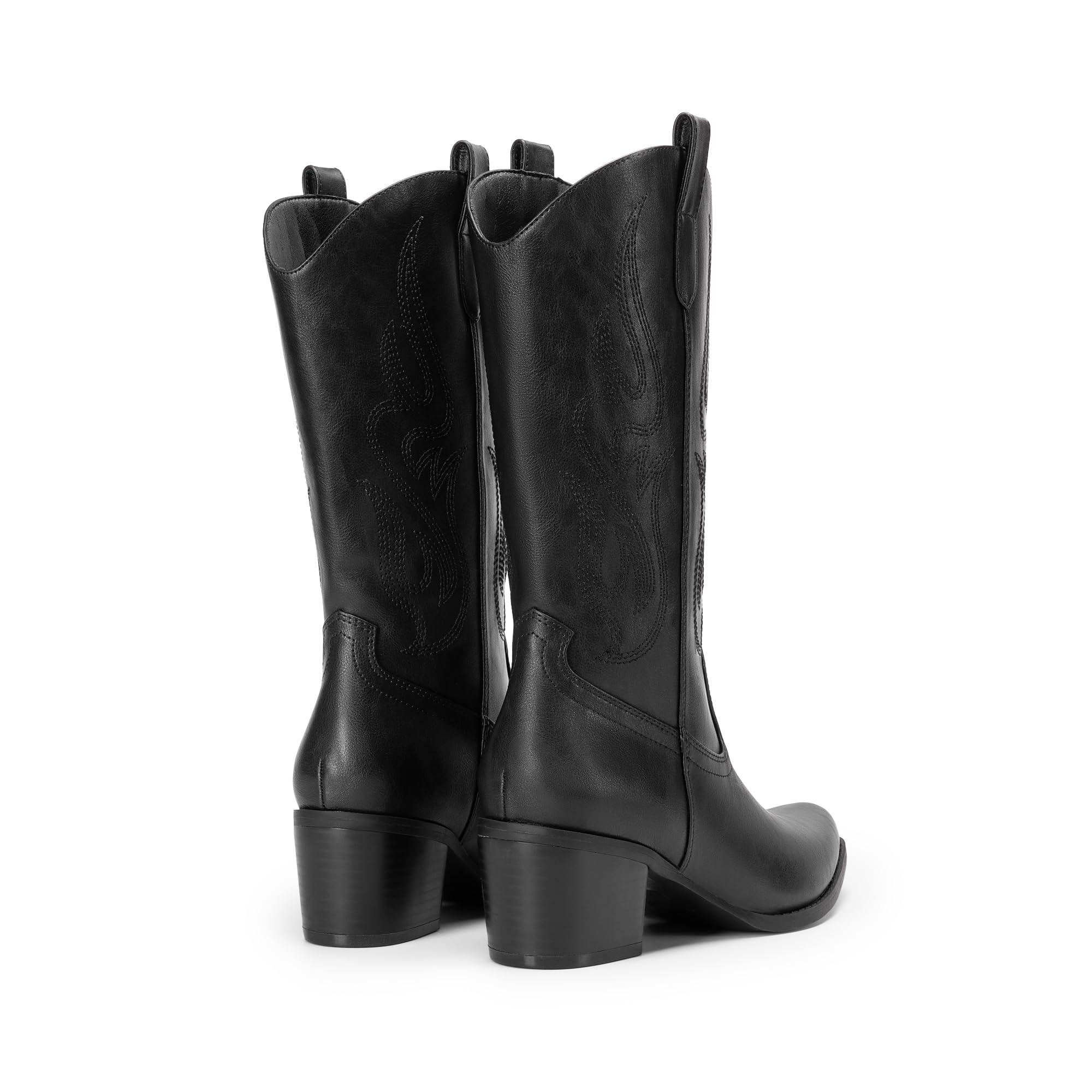 DREAM PAIRS Stivali da cowboy da donna con punta quadrata, stivali da cowgirl ricamati a metà polpaccio, stivali alla moda con tacco basso e grosso, per feste a tema, concerti in campagna