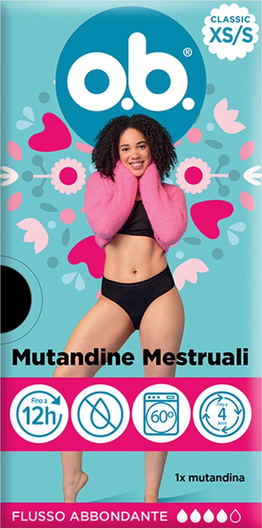 o.b. Menstruationsunterhose Classic XS/S, saugfähige Höschen für mittleren und starken Fluss, tragbar bis zu 12 Stunden, waschbare und Wiederverwendbare Menstruationszyklusunterhose für Damen, 1