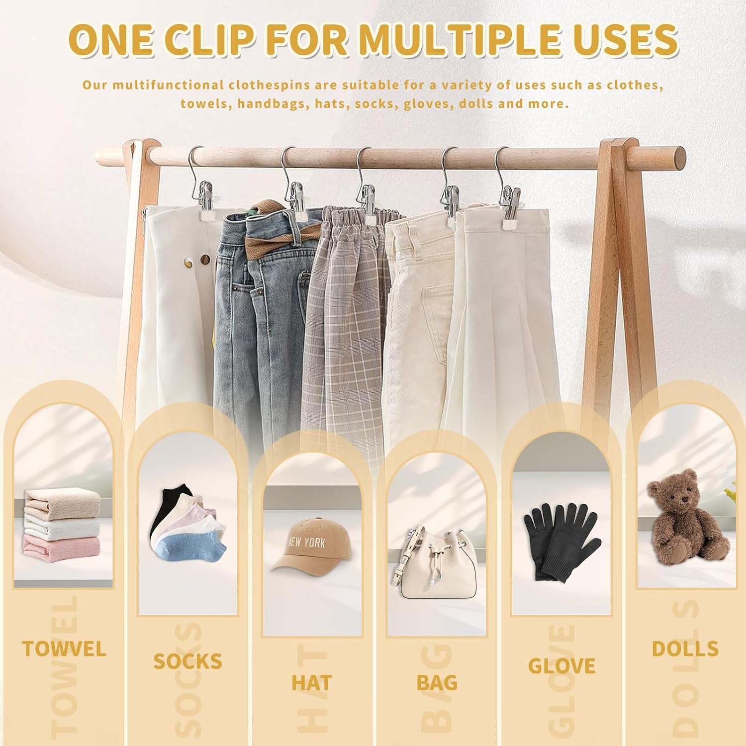 30 Pieces Boot Hanger Clips with Hook, Multifunctional Stainless Steel Clothes Pins, Space Saving Single Hanging Clips for Closet Pants Hats Socks Gloves Towels, White