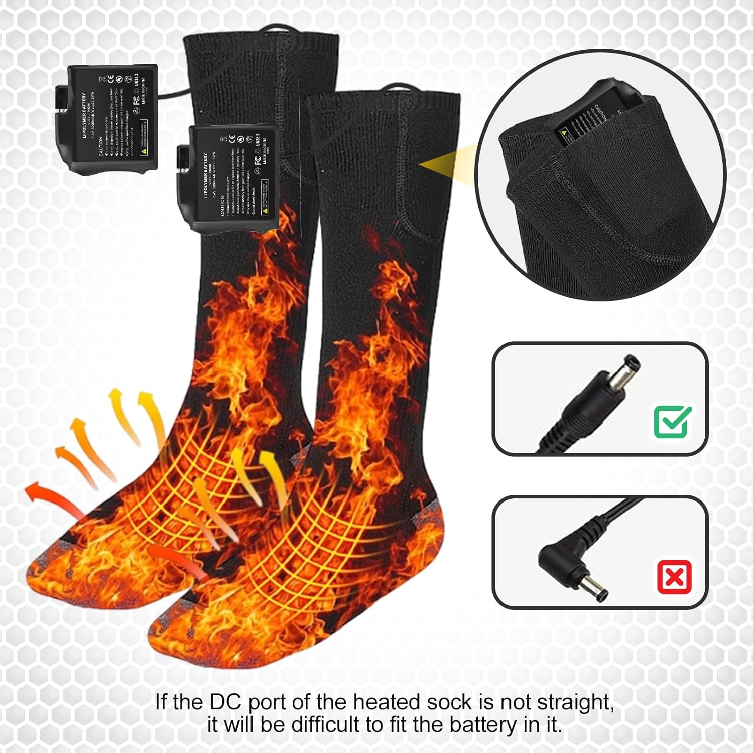 7.4V Battery Pack for Heated Gloves Socks, USB Charging Cable Rechargable Lithium Polymer Batteries for Heated Gloves Socks Hats Mittens Heating Pad (3000mah, 2) - Image 6