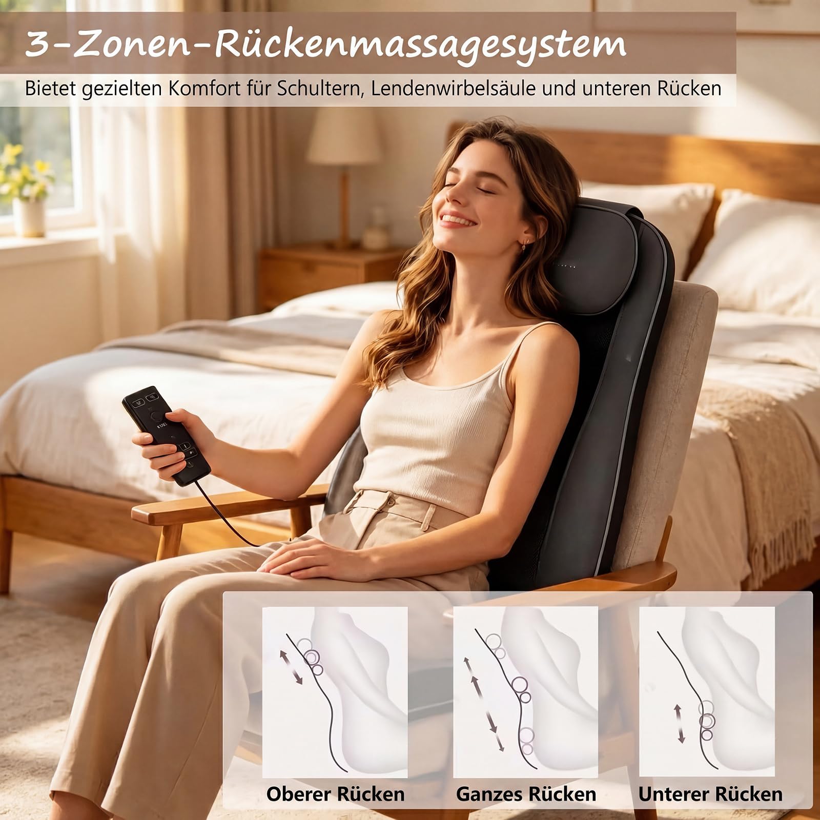 GYMAX Massagesitzauflage, Massageauflage mit Wärme für Nacken & Rücken, Shiatsu-Massage mit 4 Knetknoten & 2 Vibrationsmotoren, Autositz Massage, Stuhlmassagegerät für Büro & Haus
