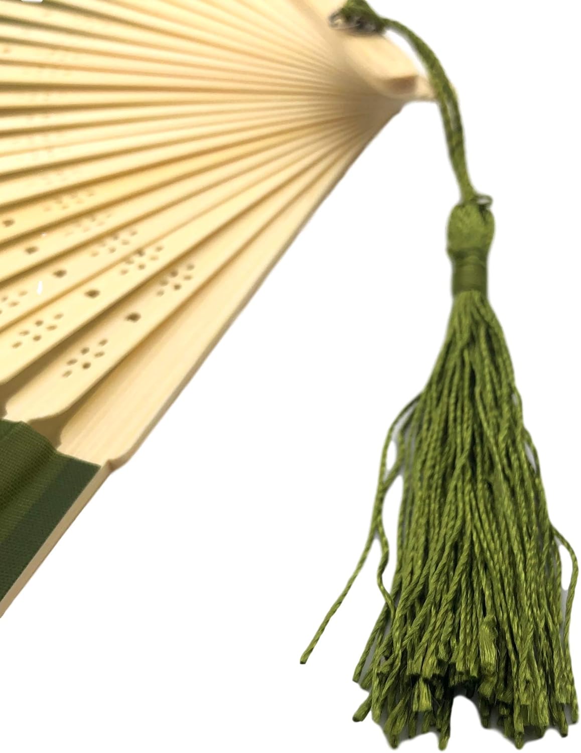 FANSOF.FANS Fabric Handheld Folding Hand Fan With a Tassel Grade A Bamboo Ribs for Women Girls Summer Party Event Favor Birthday Wedding Souvenir Gift (Moss/Olive Green)