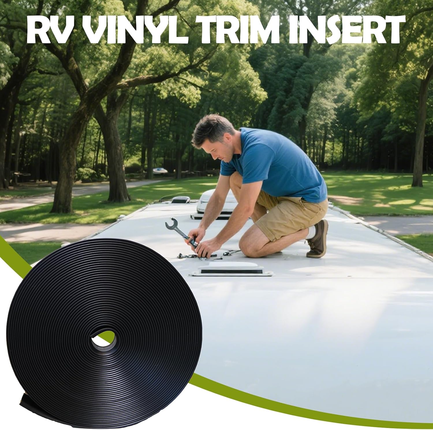 1" RV Vinyl Trim Molding Insert - 50FT RV Screw Cover Trim - Rubber Vinyl Weather Stripping Exterior - UV Resistant Corner Molding Exterior Rain Gutter & Roof Edge Trim for Trailer, Camper thumbnail