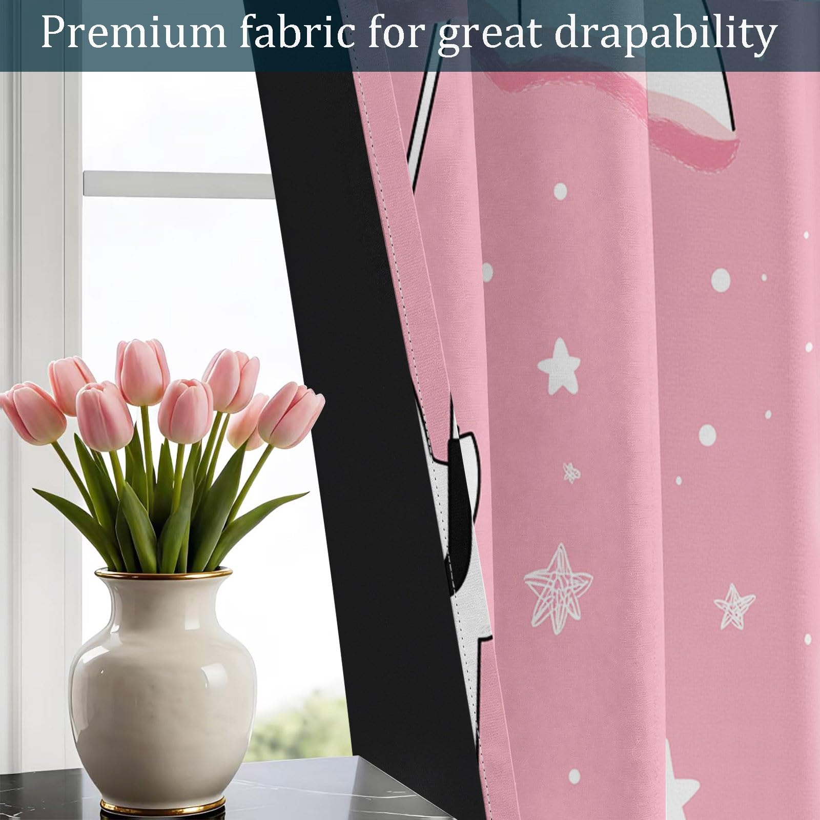 Cartoon Bear And Penguin Animals Blackout Curtains Eyelets Anti Light Curtain Blackout Curtain Thermal Insulation Curtains, For Living Room Bedroom, 2 Pieces, 140 x 175 cm, Pink