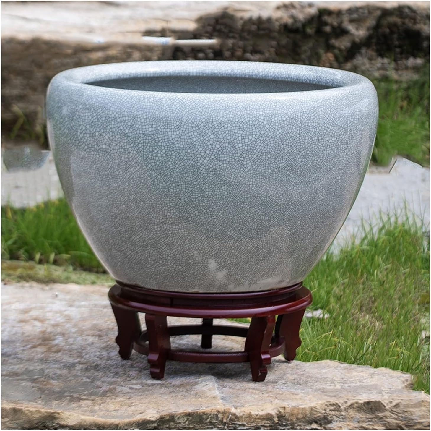 Fish Tank Ice Crack Ceramic Goldfish Bowl Fish Culture Tank Turtle Tank Lotus Tank Living Room Large Water Tank Courtyard Aquarium Starter Kits Fish Tank Decor(C,52cm)