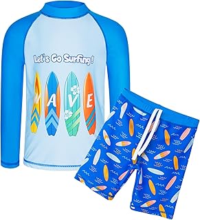 HUAANIUE Baby HUAANIUE Boys Scrawl Black Swimsuit UPF 50+UV Protection Two Piece Swimming set 5-14Y LongSleeve Rash Guard Boysuit Costume