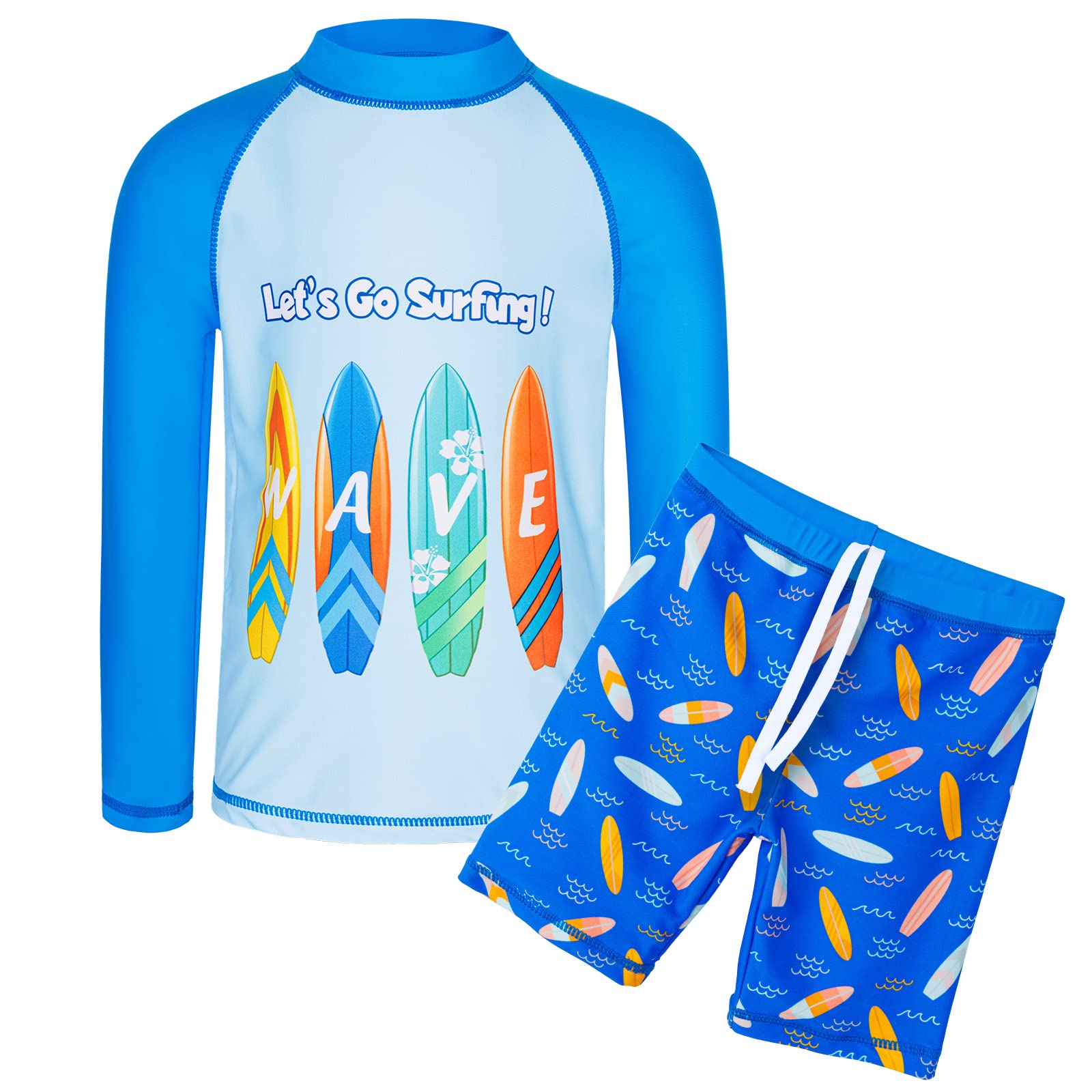 HUAANIUE Bañador para niños de 2 piezas, antirayos UV, UPF 50+, para niños, de playa, con mangas largas, de 4 a 14 años