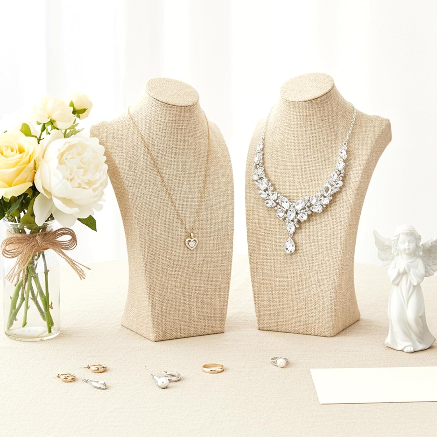3 PCS Necklace Bust Display Stand Linen Jewelry Display Pendant Chain Holder Necklace Retail Mannequin for Jewelry Show Women (11.4 x 6.9 Inch)