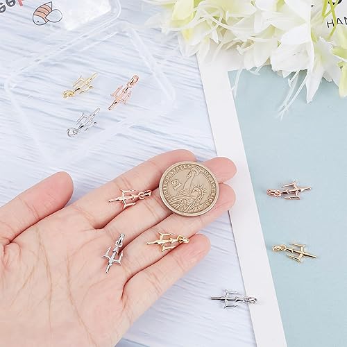 Miniatura 3 de Beebeecraft 9 unidadescaja de 3 colores Trident encantos chapados en oro de 18 quilates Poseidón Trident encantos con anillo de salto para