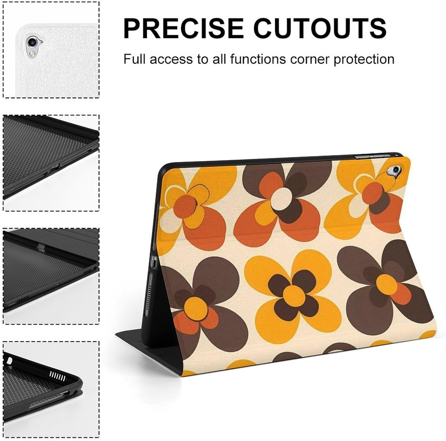 Seventies Geometric Vintage Pattern Flower Printed Case Trifold Stand Protective Cover Compatible with ipad Pro/2016 ipad Pro (9.7in)