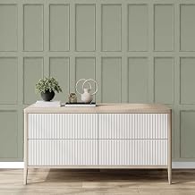 Fine Decor Beaded Panel Wallpaper   Natural Wood Effect Wallcovering   3D Luxury Panelling Design for Living Room, Lounge & Hallway   Smooth Matte Finish, Sage Green FD44165 10.05m x 53cm