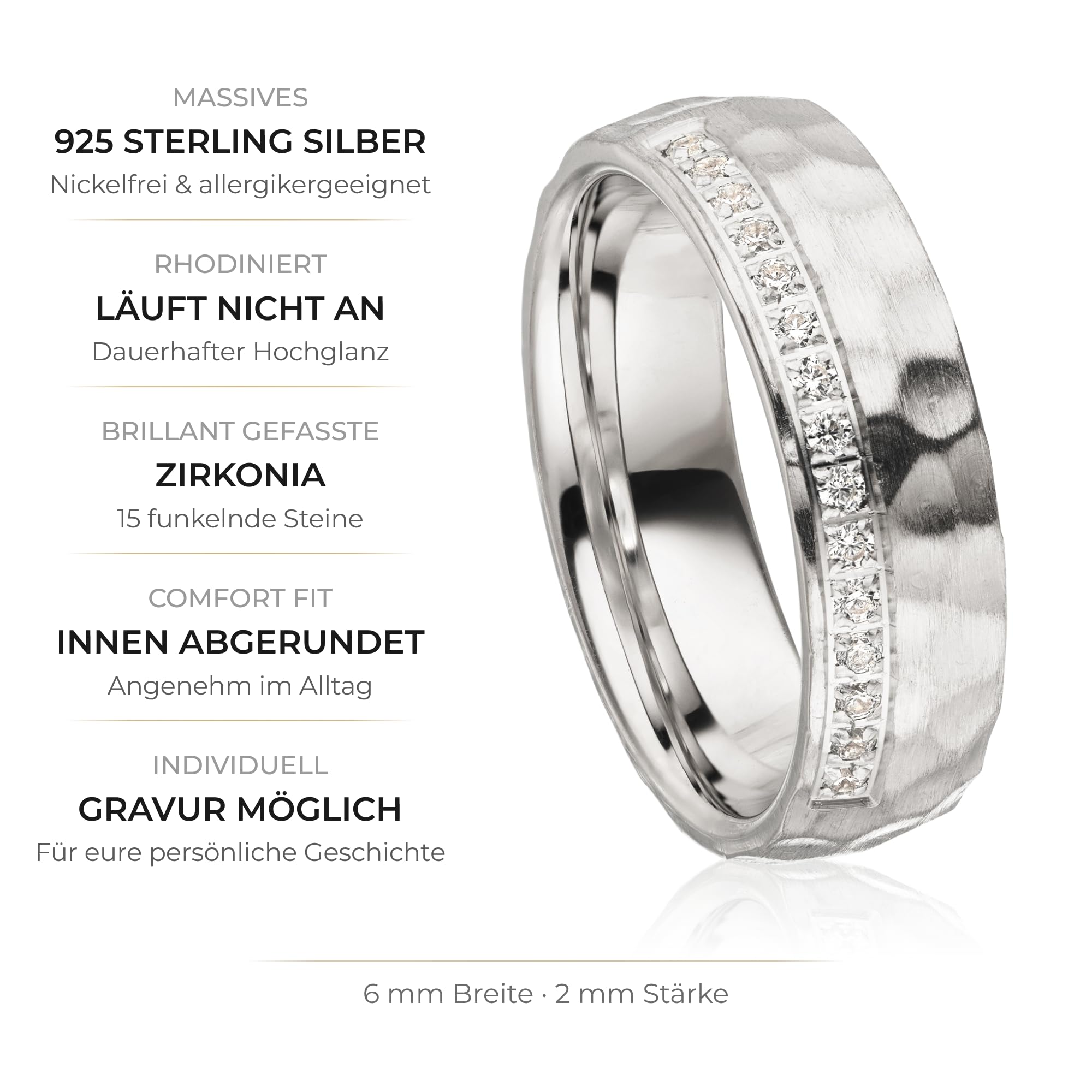Kolibri Rings Damenring 15 Zirkonia Steine Sterling Silber 925 Ehering Verlobungsring Partnerring Freundschaftsring Ring - Inkl. Gravur und Etui