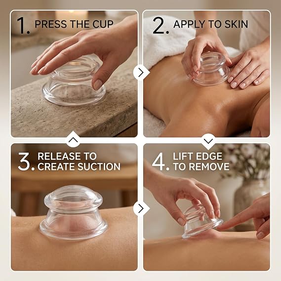 7-Piece Silicone Cupping Therapy Set for Facial Cupping and Anti Cellulite Massage, Vacuum Suction Cup Kit for Muscle Recovery, Body and Face Home Spa Massage Tools, Pink and Clear
