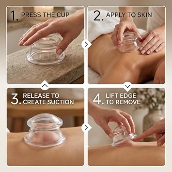 7-Piece Silicone Cupping Therapy Set for Facial Cupping and Anti Cellulite Massage, Vacuum Suction Cup Kit for Muscle Recovery, Body and Face Home Spa Massage Tools, Pink and Clear